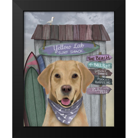 Yellow Labrador Surf Shack Black Modern Wood Framed Art Print by Fab Funky