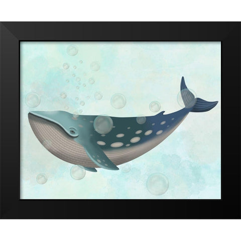 Whale Bubbles 1 Black Modern Wood Framed Art Print by Fab Funky