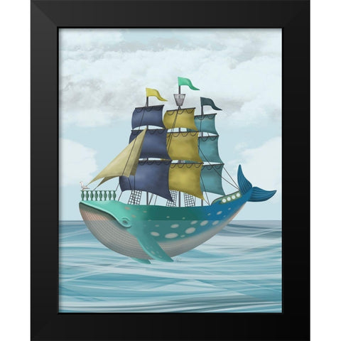 Whale Ship Black Modern Wood Framed Art Print by Fab Funky