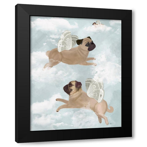 Flying Pugs Black Modern Wood Framed Art Print with Double Matting by Fab Funky