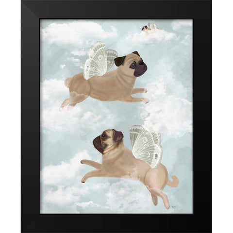 Flying Pugs Black Modern Wood Framed Art Print by Fab Funky