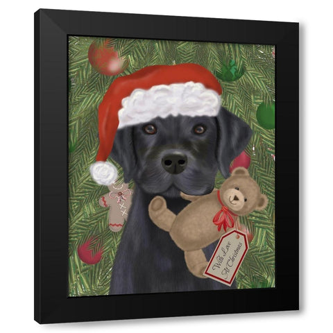 Christmas Black Labrador and Teddy Black Modern Wood Framed Art Print with Double Matting by Fab Funky