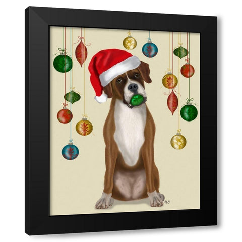 Christmas Boxer and Bauble Ball Black Modern Wood Framed Art Print with Double Matting by Fab Funky