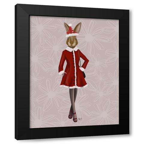 Christmas Christmas Fashion Bunny Black Modern Wood Framed Art Print by Fab Funky