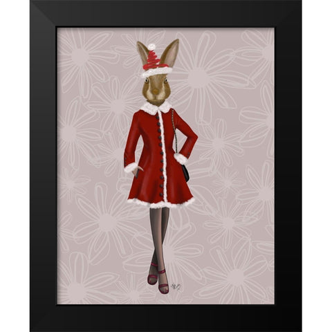 Christmas Christmas Fashion Bunny Black Modern Wood Framed Art Print by Fab Funky