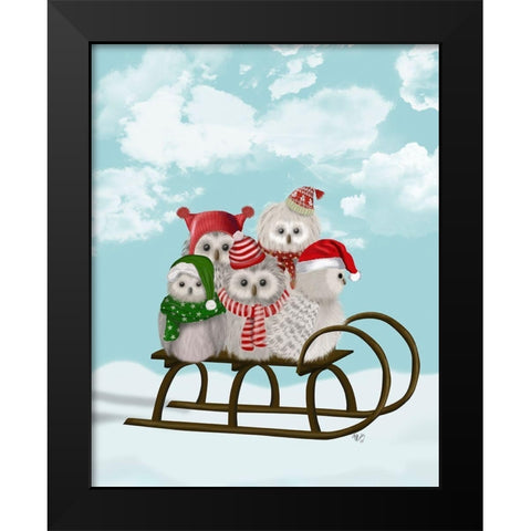 Christmas Christmas Owl Sled Black Modern Wood Framed Art Print by Fab Funky