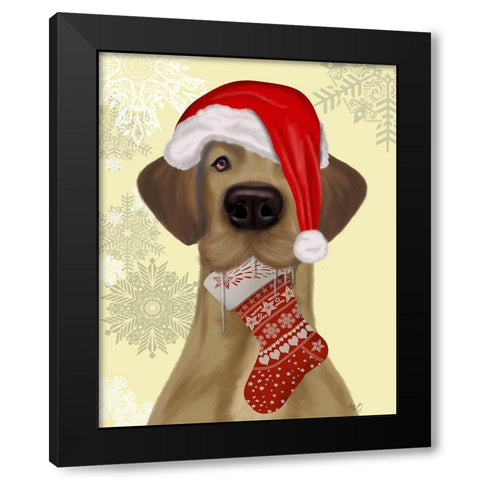 Christmas Drooly Christmas Dane Black Modern Wood Framed Art Print by Fab Funky