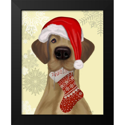 Christmas Drooly Christmas Dane Black Modern Wood Framed Art Print by Fab Funky