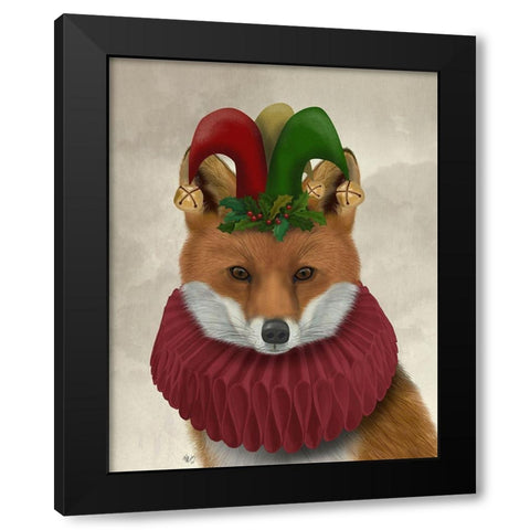 Christmas Foxy Christmas Fool Black Modern Wood Framed Art Print with Double Matting by Fab Funky