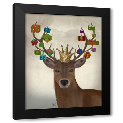 Christmas Gift Bearing Deer Black Modern Wood Framed Art Print with Double Matting by Fab Funky