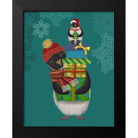 Christmas Penguin Gifts Black Modern Wood Framed Art Print by Fab Funky