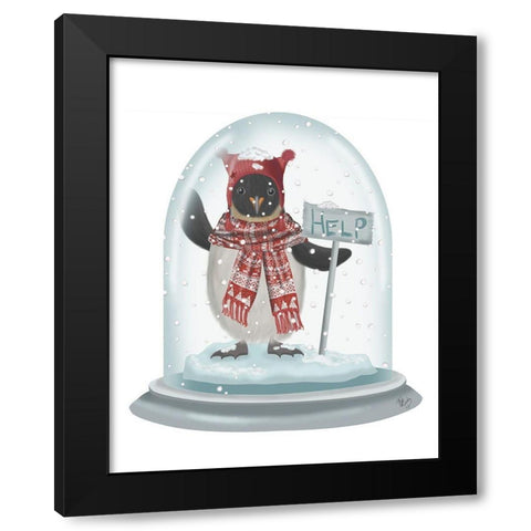 Christmas Penguin Snow Globe Black Modern Wood Framed Art Print with Double Matting by Fab Funky