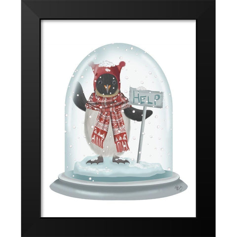 Christmas Penguin Snow Globe Black Modern Wood Framed Art Print by Fab Funky
