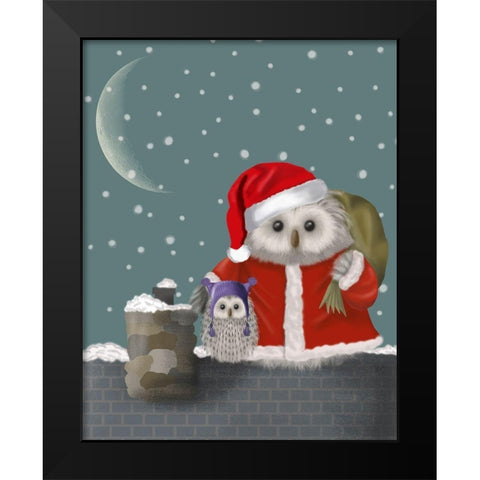 Christmas Santa Owl Black Modern Wood Framed Art Print by Fab Funky