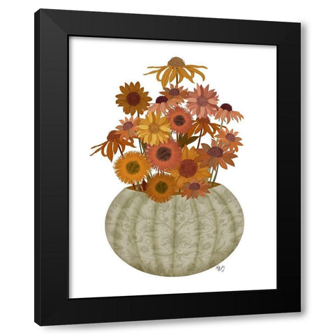 Halloween Pumpkin Flowers Black Modern Wood Framed Art Print by Fab Funky