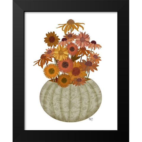 Halloween Pumpkin Flowers Black Modern Wood Framed Art Print by Fab Funky