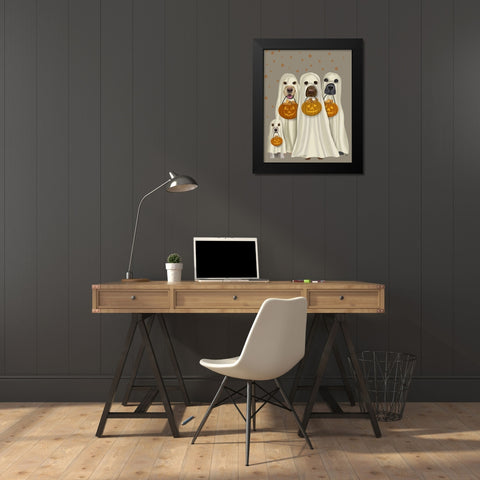 Halloween Trick or Treat Dogs Black Modern Wood Framed Art Print by Fab Funky