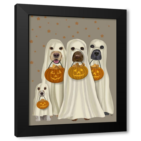 Halloween Trick or Treat Dogs Black Modern Wood Framed Art Print by Fab Funky