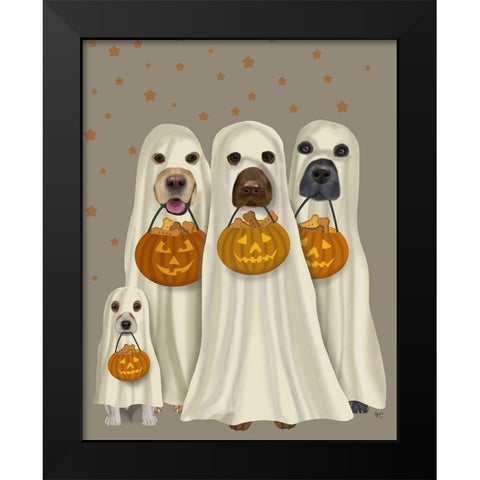 Halloween Trick or Treat Dogs Black Modern Wood Framed Art Print by Fab Funky