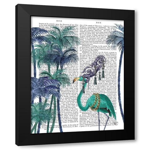 Green Flamingo Palm Trees Black Modern Wood Framed Art Print with Double Matting by Fab Funky