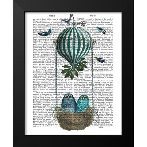 Owl Balloon Nest Black Modern Wood Framed Art Print by Fab Funky