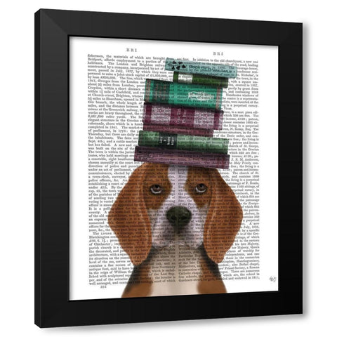 Beagle and Books Black Modern Wood Framed Art Print by Fab Funky