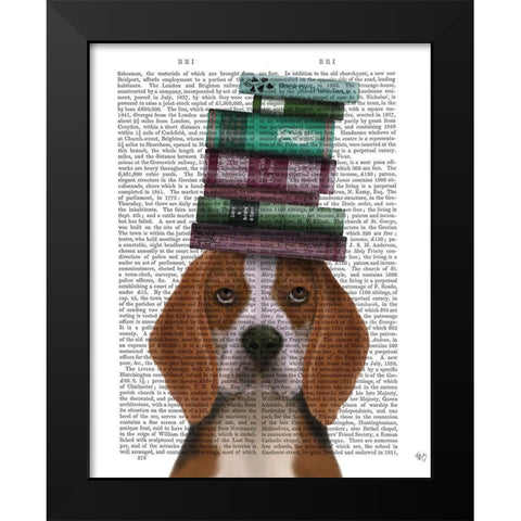 Beagle and Books Black Modern Wood Framed Art Print by Fab Funky