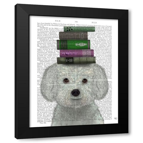 Bichon Frise and Books Black Modern Wood Framed Art Print with Double Matting by Fab Funky