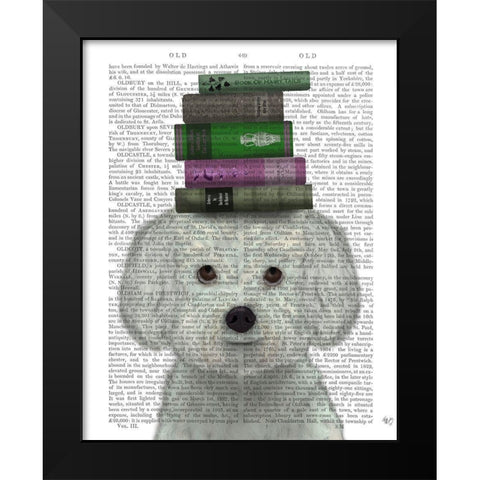 Bichon Frise and Books Black Modern Wood Framed Art Print by Fab Funky
