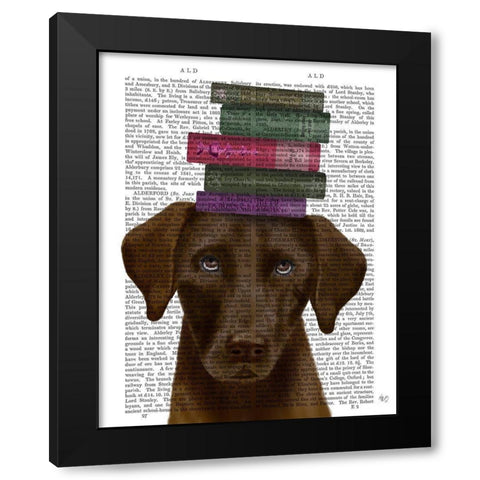 Brown Labrador and Books Black Modern Wood Framed Art Print by Fab Funky