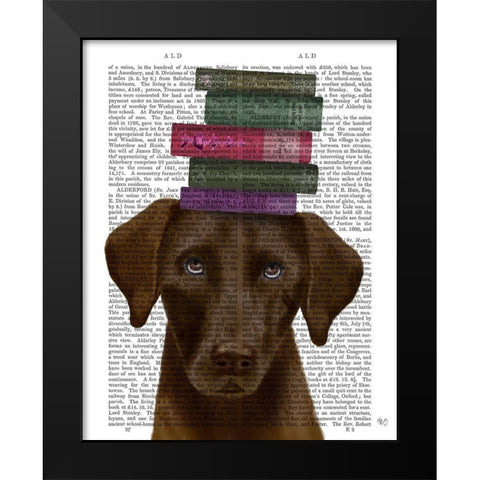 Brown Labrador and Books Black Modern Wood Framed Art Print by Fab Funky