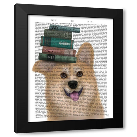 Corgi and Books Black Modern Wood Framed Art Print with Double Matting by Fab Funky