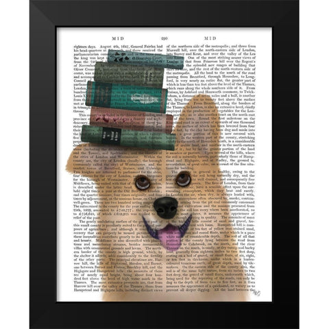 Corgi and Books Black Modern Wood Framed Art Print by Fab Funky