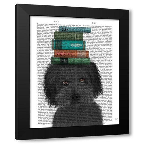 Labradoodle, Black, and Books Black Modern Wood Framed Art Print with Double Matting by Fab Funky