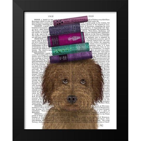 Labradoodle, Brown, and Books Black Modern Wood Framed Art Print by Fab Funky