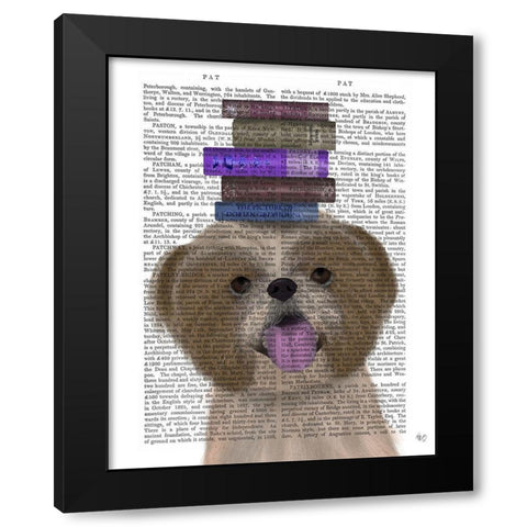Shih Tsu and Books Black Modern Wood Framed Art Print by Fab Funky