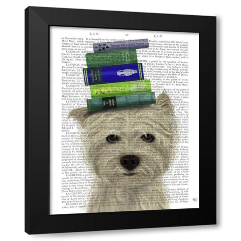 Westie and Books Black Modern Wood Framed Art Print with Double Matting by Fab Funky