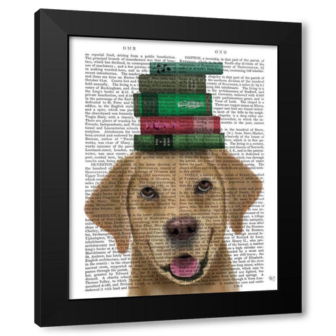 Yellow Labrador and Books Black Modern Wood Framed Art Print by Fab Funky