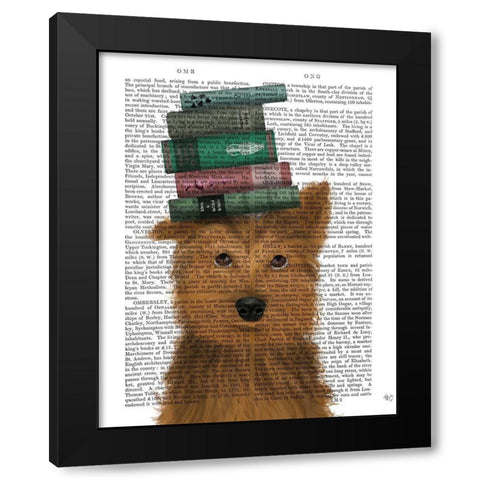 Yorkshire Terrier and Books Black Modern Wood Framed Art Print with Double Matting by Fab Funky