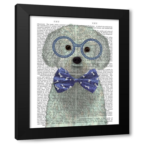Bichon Frise with Glasses and Bow Tie Black Modern Wood Framed Art Print by Fab Funky