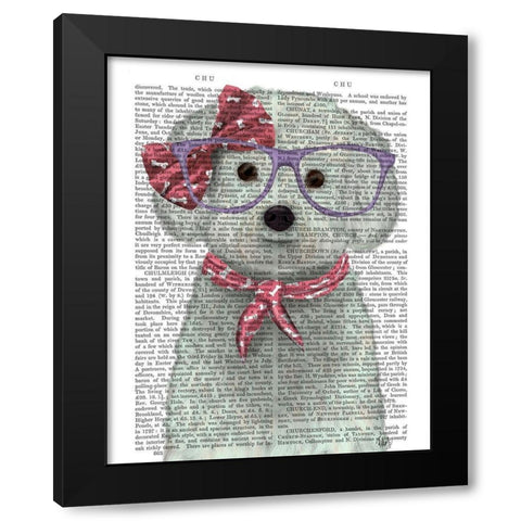 Bichon Frise with Glasses and Scarf Black Modern Wood Framed Art Print with Double Matting by Fab Funky