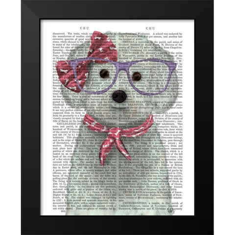 Bichon Frise with Glasses and Scarf Black Modern Wood Framed Art Print by Fab Funky