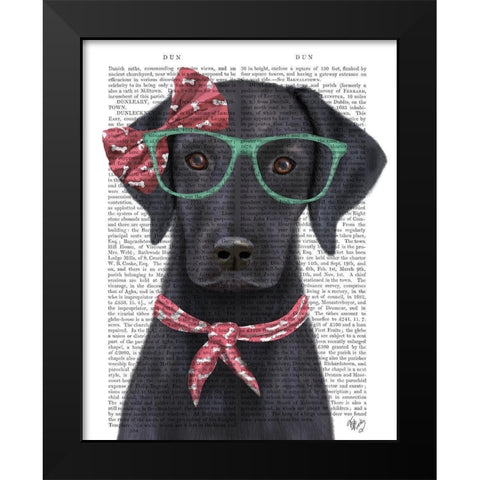 Black Labrador with Glasses and Scarf Black Modern Wood Framed Art Print by Fab Funky