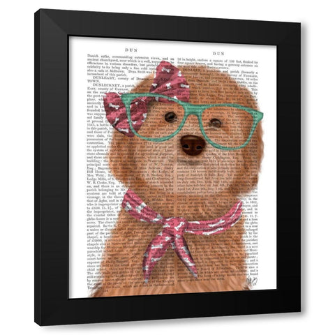 Cockerpoo, Apricot, with Glasses and Scarf Black Modern Wood Framed Art Print with Double Matting by Fab Funky