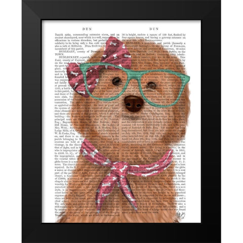 Cockerpoo, Apricot, with Glasses and Scarf Black Modern Wood Framed Art Print by Fab Funky
