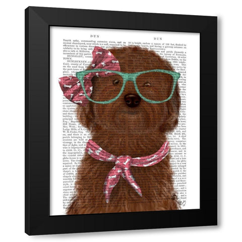 Cockerpoo, Chocolate, with Glasses and Scarf Black Modern Wood Framed Art Print with Double Matting by Fab Funky