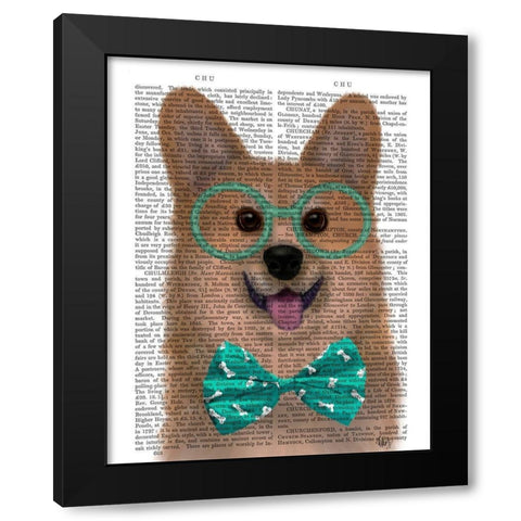 Corgi with Glasses and Bow Tie Black Modern Wood Framed Art Print by Fab Funky