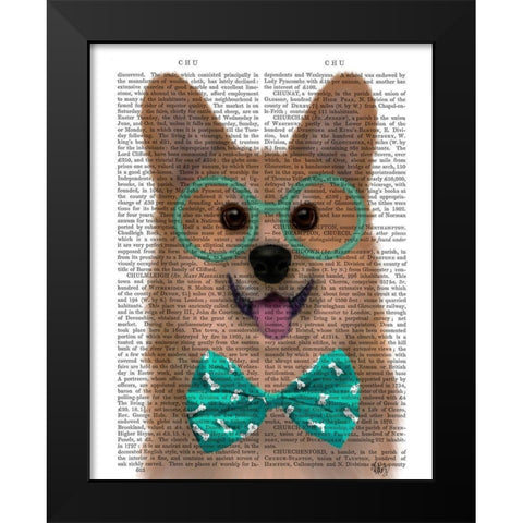 Corgi with Glasses and Bow Tie Black Modern Wood Framed Art Print by Fab Funky