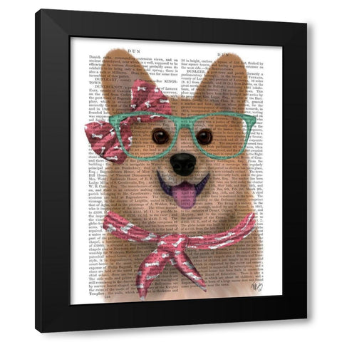 Corgi with Glasses and Scarf Black Modern Wood Framed Art Print by Fab Funky