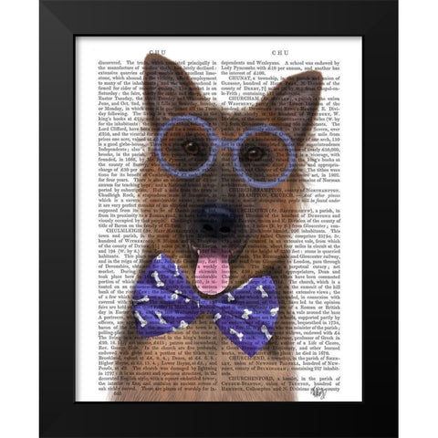 German Shepherd with Glasses and Bow Tie Black Modern Wood Framed Art Print by Fab Funky